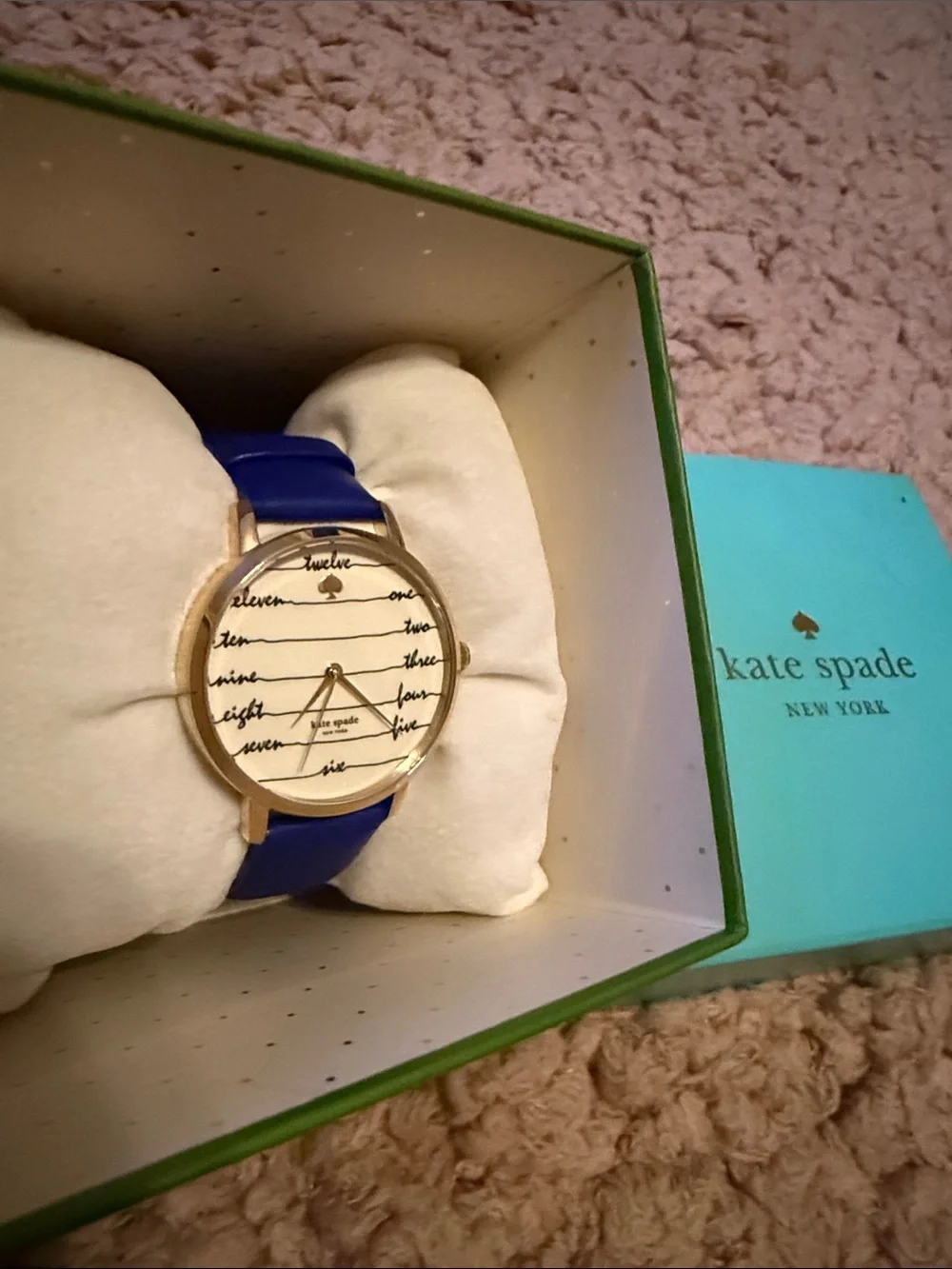 NEW Kate Spade KSW1238 New York Beige Dial Blue Leather Strap Women's Watch
